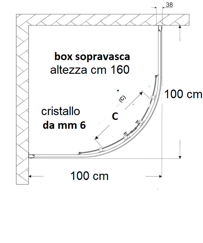 vasca cabinata angolare 100 x 100 completa di box doccia