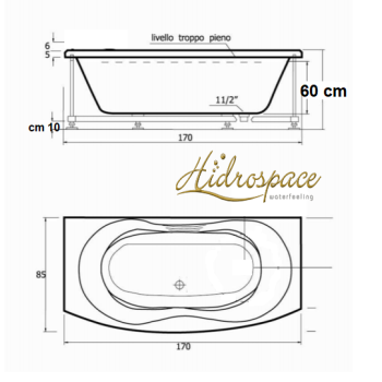 AFRODITE 170 X 70 /85 VASCA DA BAGNO RETTANGOLARE IDROMASSAGGIO DUE POSTI 