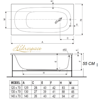 CLASSIC 70 x 120-130-140 IDROMASSAGGIO RETTANGOLARE