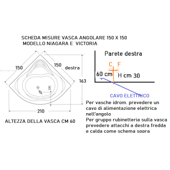 NIAGARA 150 x 150 VASCA DA BAGNO ANGOLARE