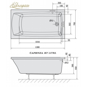 PRATIKA 70 x 120-130-140-150 IDROMASSAGGIO VASCA DA BAGNO RETTANGOLARE 