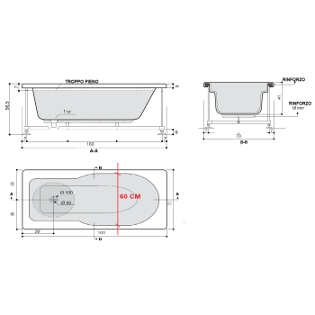 REHA  150 - 170 x 70 VASCA DA BAGNO RETTANGOLARE 