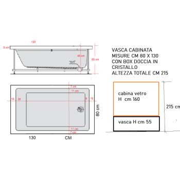 VASCA DOCCIA CABINATA 130 X 80 